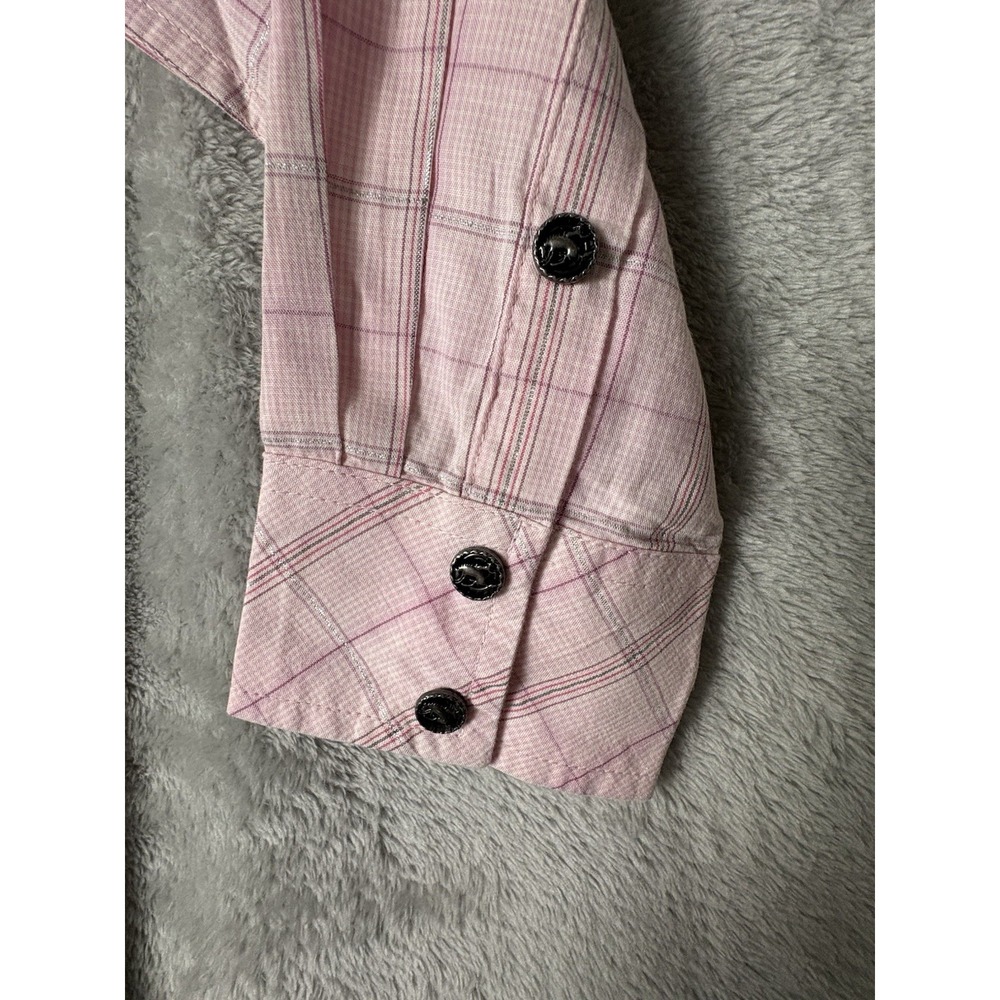 Ariat Real Rachel Bronco Snap Button Front Long Sleeve Western Pink Plaid Small - Picture 10 of 14